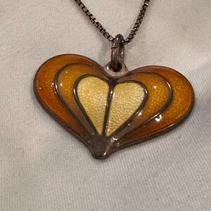 David Andersen sterling silver Heart-Shaped Orange and Yellow Pendant Necklace